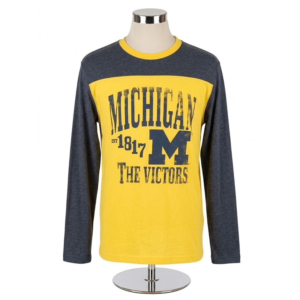 ProEdge Michigan Wolverines Mens Long Sleeve Shirt Navy Yellow Size M NWT